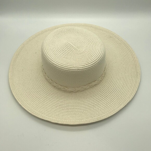 Charter Club Womens Wide Brim Braided Band Woven Floppy Sun Hat One Size Cream - Picture 6 of 11